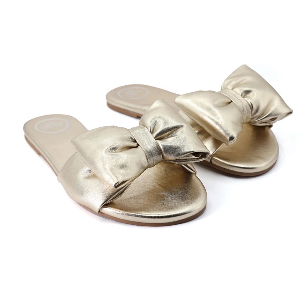 Elegant Gold Bow Slide Sandals